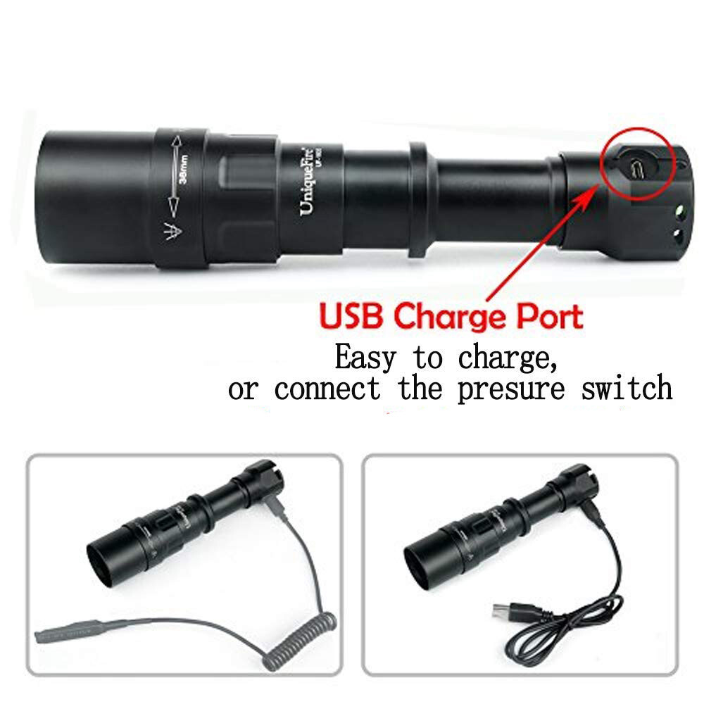UniqueFire 1605 75mm LENS 5W 850nm USB Rechargeable IR Hunting Zoom Flashlight
