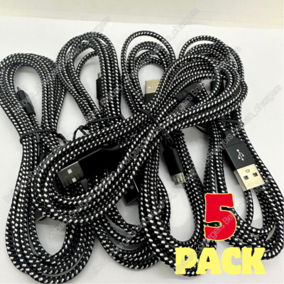 5Pack Braided Micro USB Cable 10Ft Long Fast Charge Cord Lot For Samsung Android