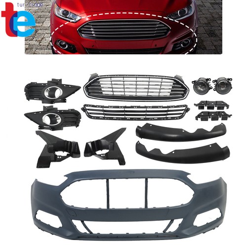 Front Bumper Cover & Grill W/ Fog Light Covers For 2013-2016 Ford Fusion
