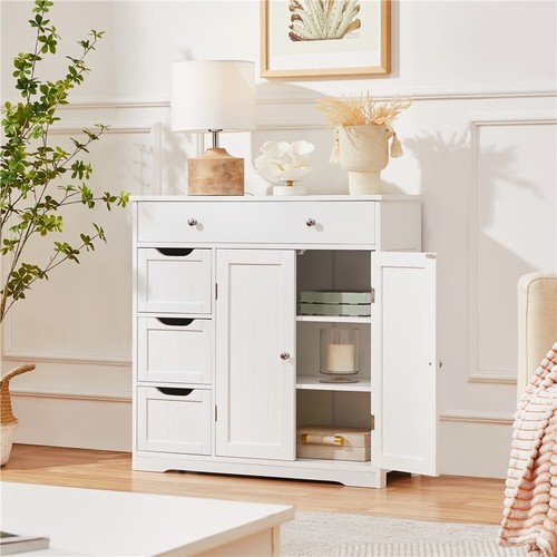 Free-Standing Floor Cabinet, Practical Storage Cabinet with 4 Drawers & 2 Doors