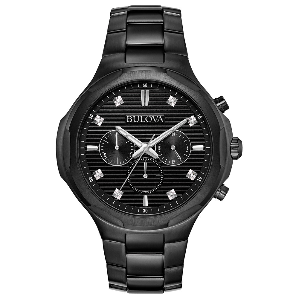Bulova Men's Quartz Diamond Accents Chronograph Black Bracelet 44mm
