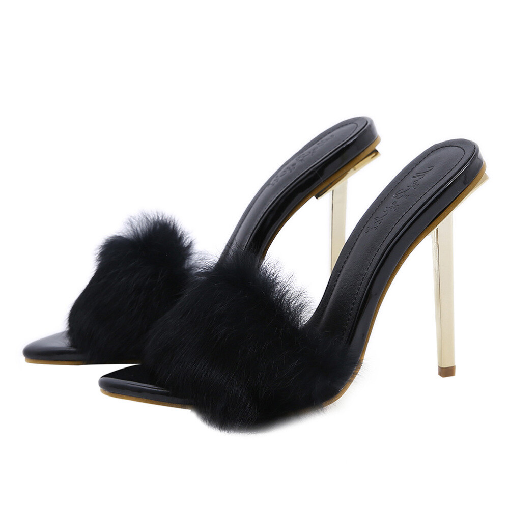 MARKENLOS 3 PAARE MODISCHER PELZ HOCHHACKIGE SANDALEN SCHICKE ELEGANTE SANDALEN FÜR FRAUEN