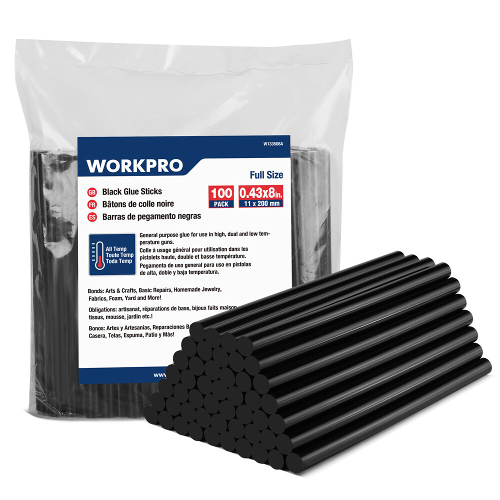 WORKPRO Hot Glue Sticks 100 Pack Black Hot Melt Adhesive Glue Sticks 0.43x8 Inch