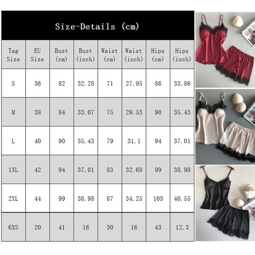 Damen PyjamaSet Spitze Schlafanzug Nachthemd Satin Nachtwäsche Dessous Negligé