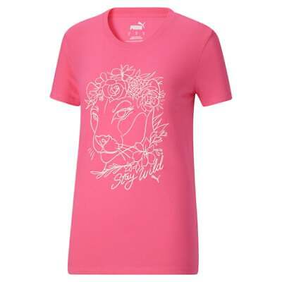 

Puma Cat Roses Graphic Crew Neck Рубашка с коротким рукавом женская розовая спортивная повседневная, Розовый