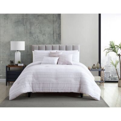 King 6pc Boston Comforter Set White Gray - Riverbrook Home
