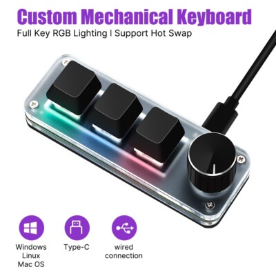 3-Key Gaming Keypad Mechanical Macropad Programming Hotswap Custom Knob Keyboard