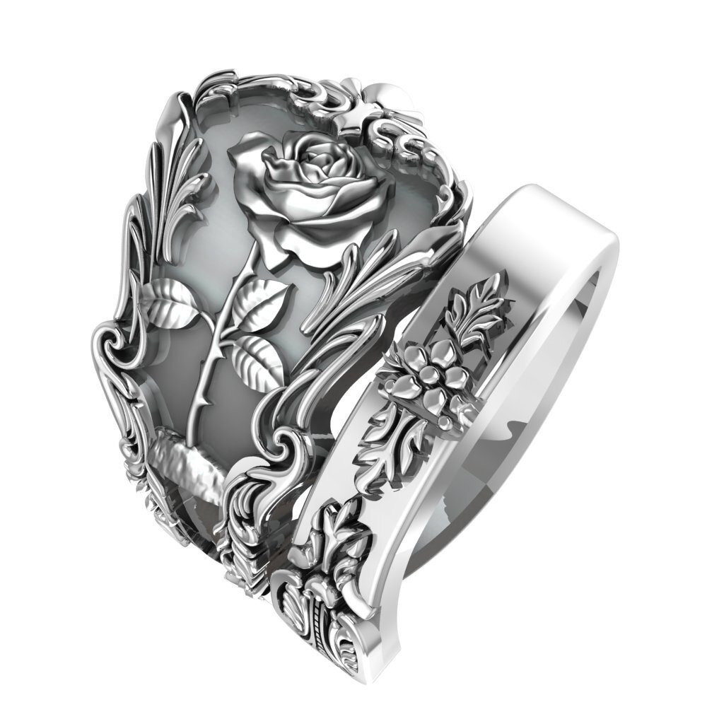 925 Sterling Silver Rose Flower Ring for Men Women Floral