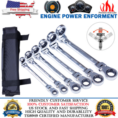 6PC Flex-Head Double Box End Ratcheting Wrenches Set Extra Long Metric Universal