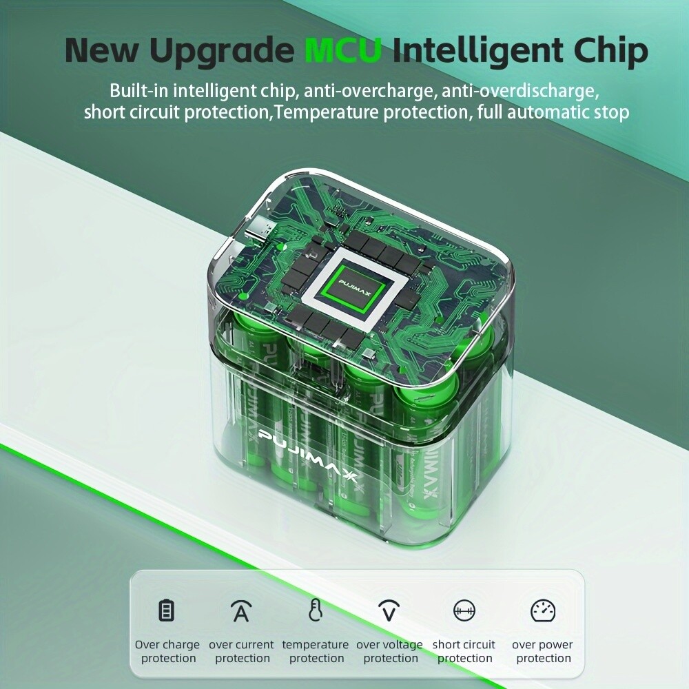 PUJIMAX 3400mWh 8PCS AA 1.5V Rechargeable Lithium Batteries with 8-Slot Charger