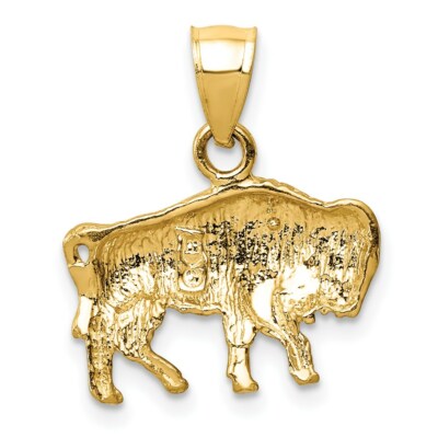 Pre-owned Superdealsforeverything Real 14kt Yellow Gold Diamond-cut Buffalo Pendant