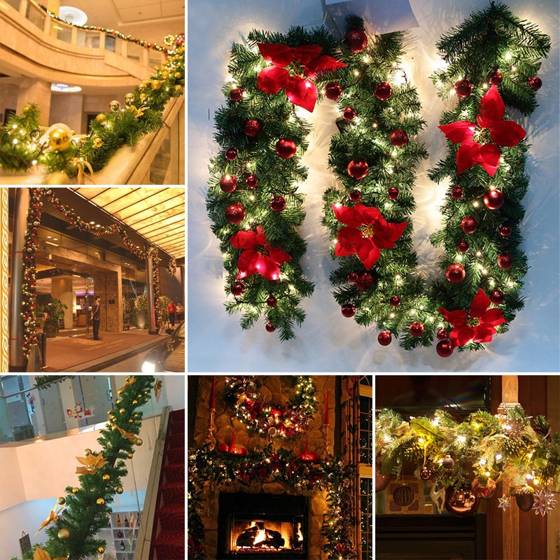 9ft Christmas Fireplace Garland Lights Pine Artificial Decorations