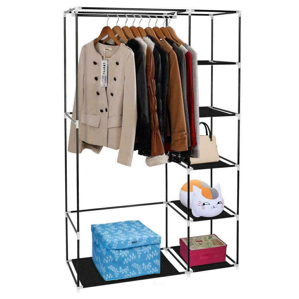 Double Single Canvas Fabric Hanging Wardrobe Clothes Cupboard Shelves