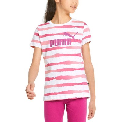 

Puma Ess + Bleach Aop с круглым вырезом и коротким рукавом, футболка для молодых девушек, белый спортивный Ca, Puma Ess+ Bleach Aop Crew Neck Short Sleeve TShirt Youth