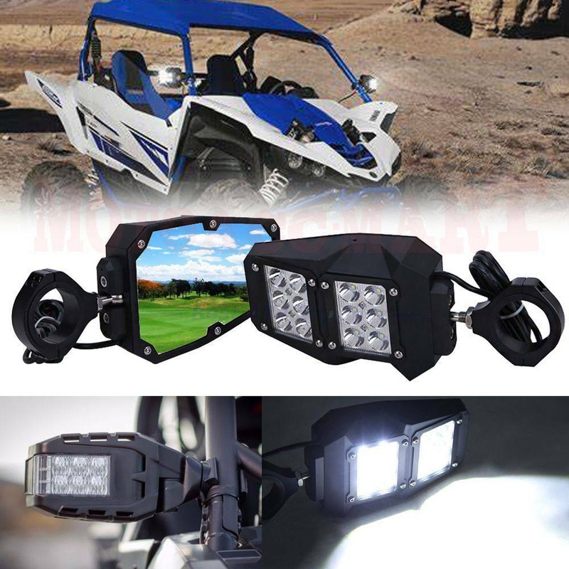 UTV Rear Side View Mirror w/ LED Spot Lights For Polaris RZR 900 1000 1.75" 2" eBay