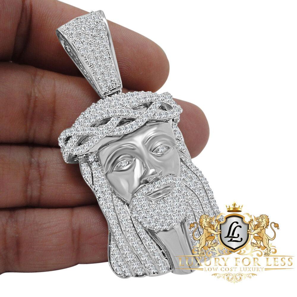 Pre-owned Jewelrypot Big Xl 2.80'' White Gold Finish On Sterling Silver Jesus Face Pendent Charm