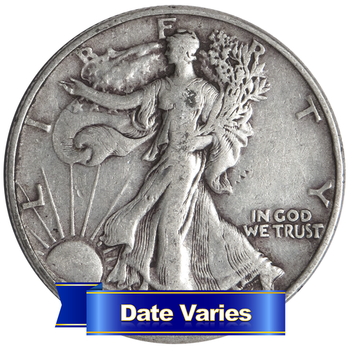 1 Roll of 20 - $10 Face Value Full Dates 90% Silver Walking Liberty Half Dollars
