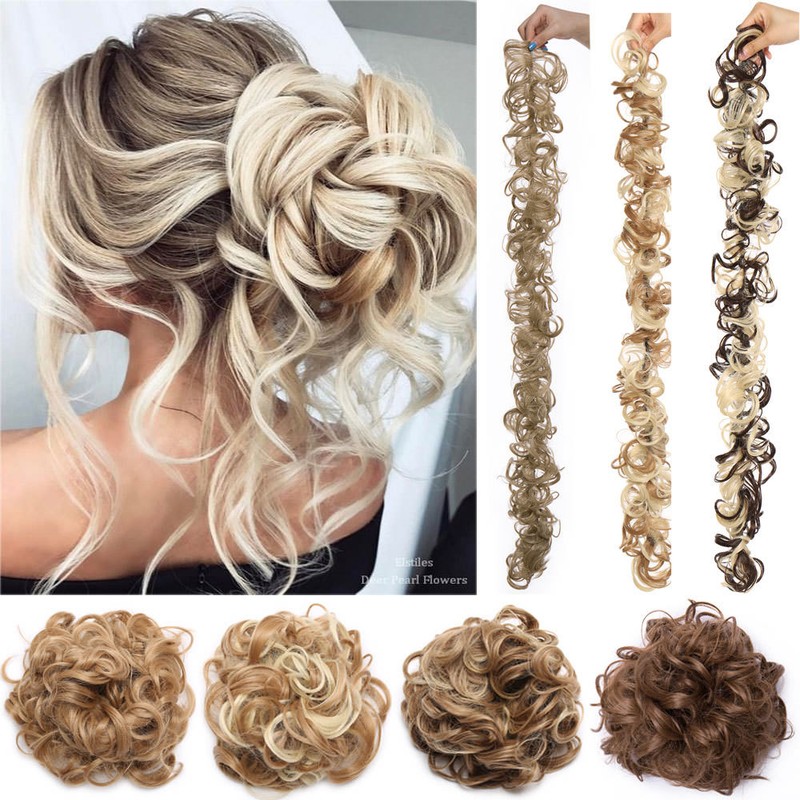 Real Thick Hair Extension Scrunchie Wrap Messy Bun Updo Curly