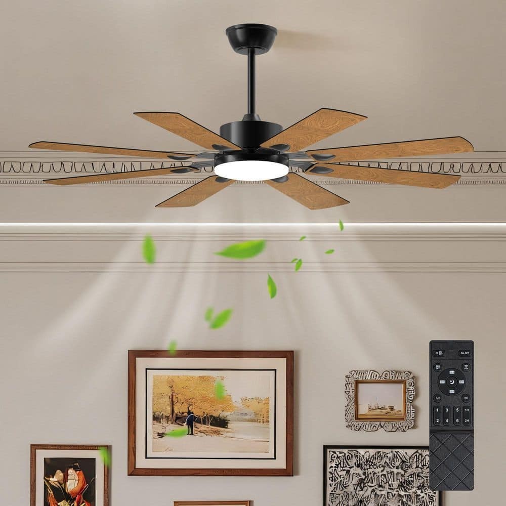 SNJ Mireth 52" 8-Blade Farmhouse Ceiling Fan LED Light DC Motor Remote 6-Speed