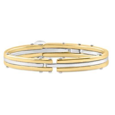 Men's Steel And Bright Gold Latched 8'' 10mm '' Cuffed Bracelet