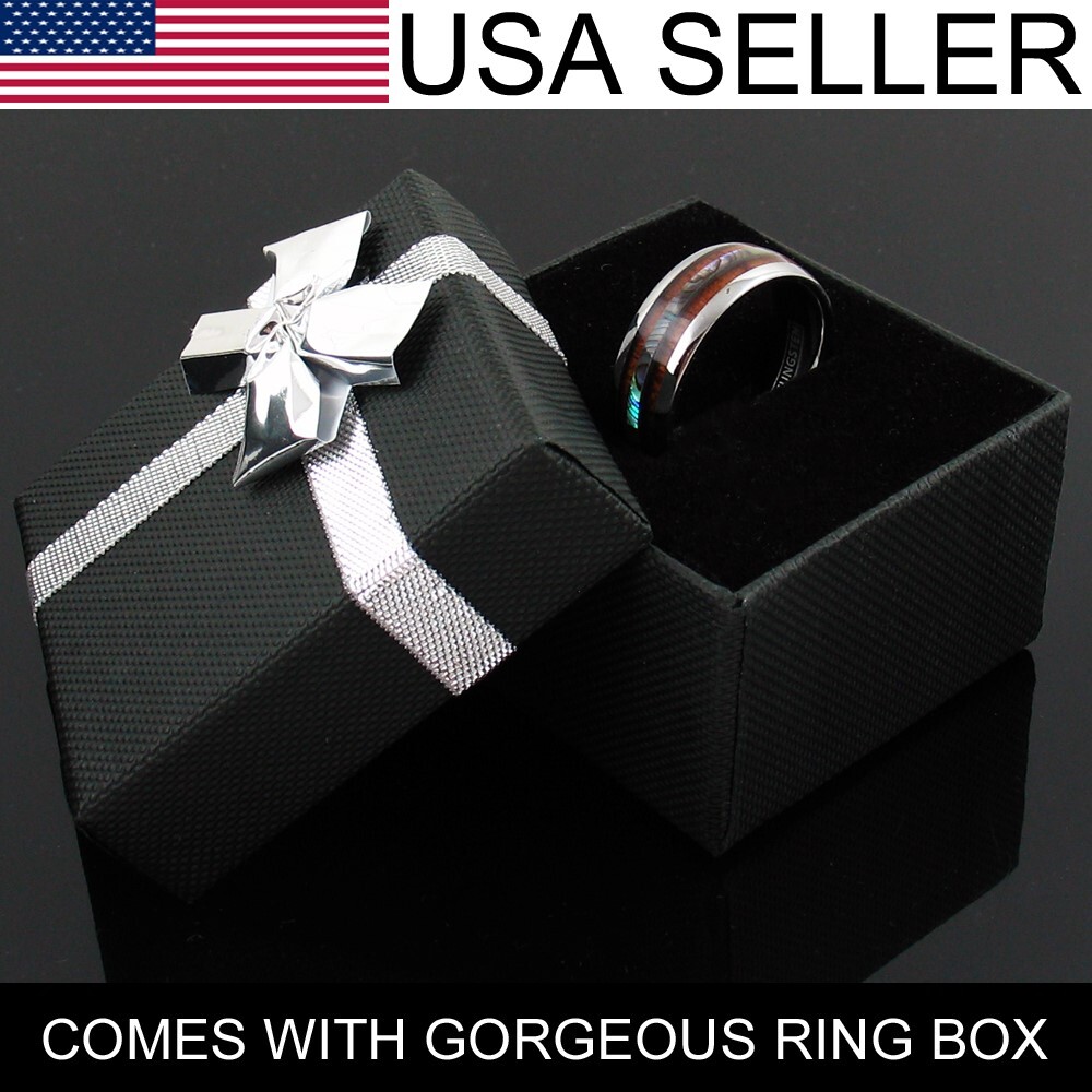 6/8mm Tungsten Men's Hawaiian Koa Wood & Abalone Wedding Band Ring-Engraving TW