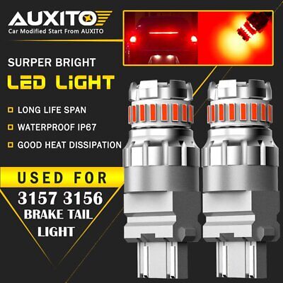 2X 3157 3057 Red LED Strobe Blinking Flash Brake Stop Tail Light Bulb For Ford A
