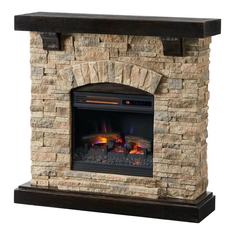 40 In Freestanding Faux Stone Infrared Tan Brown W/ Mantel
