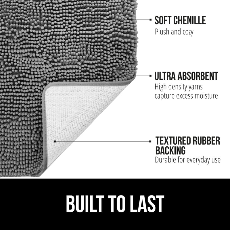 Bath Mat, Thick Soft Absorbent Chenille Floor Mats, Rubber Backing Bathmat, Quic