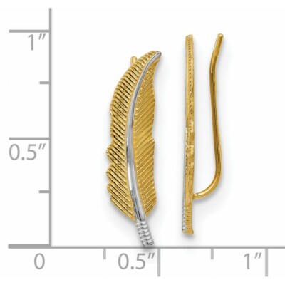 Pre-owned Superdealsforeverything Real 14kt W/rhodium Polished Feather Ear Climber Earrings