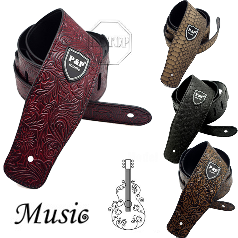 Embossed Leather Acoustic Electric Bass Guitar Strap Usa