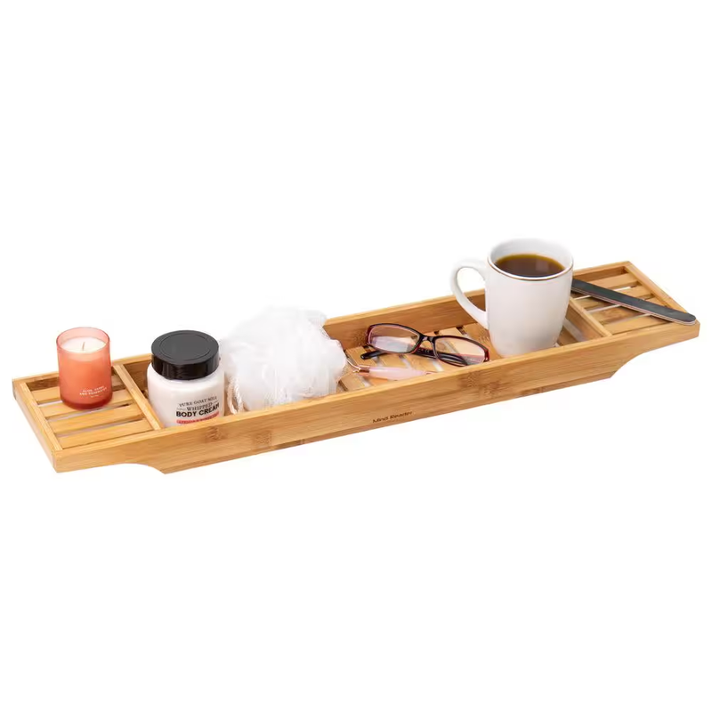 Bathtub Tray Caddy Bamboo 27.5 in Shower Organizer Holder Bathroom Shelf Brown