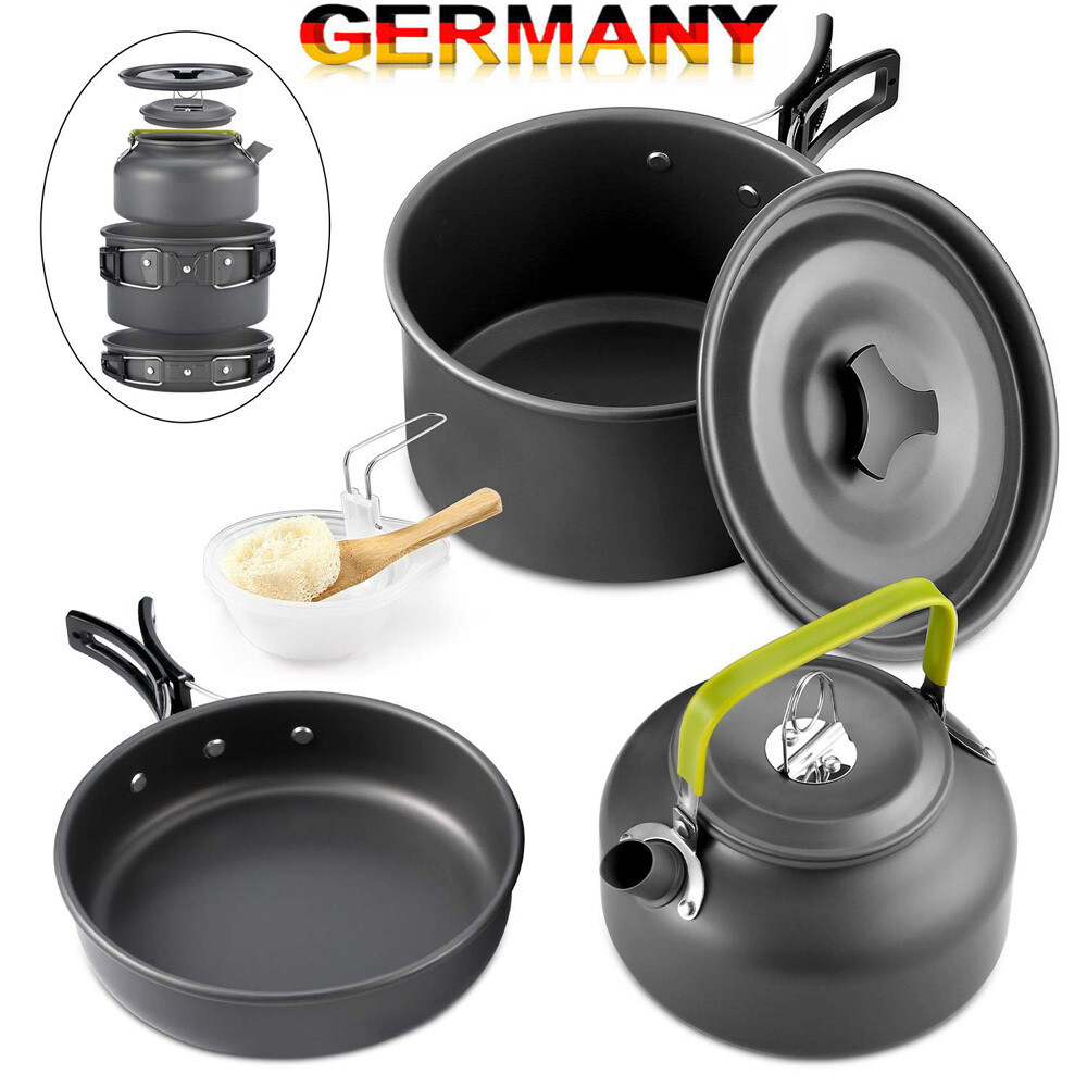 10pcs Aluminium Campinggeschirr Topf Set Faltbare Campingtöpfe Teekessel Outdoor