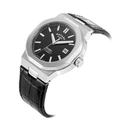 Pre-owned Rotary Regents Automatic Mens Black Leather Strap Watch Gs05410/04