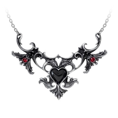 Alchemy Gothic Mon Amour De Soubise Pendant Necklace Pewter Black Heart Vasmpire