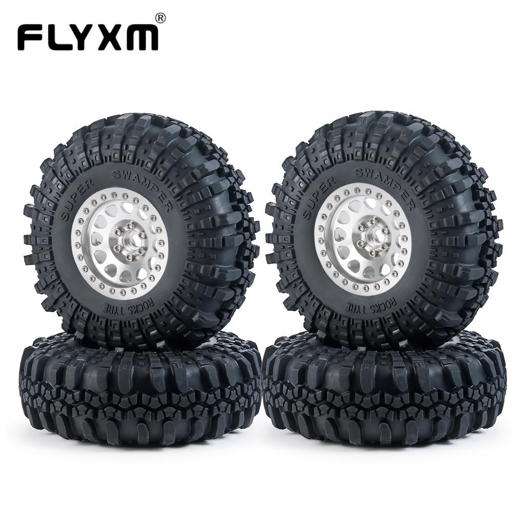 2.2" Tyres&Silver Beadlock Wheel Rim 35mm for 1:10 RC Rock Crawler SCX10 Wraith