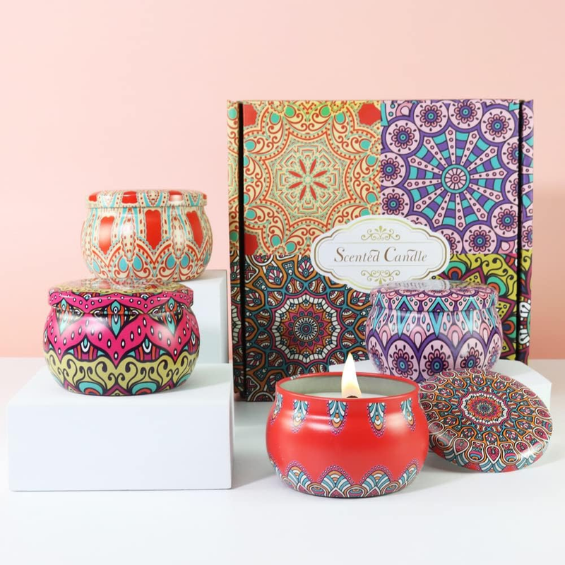 Scented Candles Gift Set, 4-Pack Natural Soy Wax Candles with Petals and Essenti