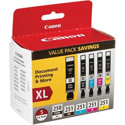 5PK Genuine Canon OEM 250XL/251 Ink Cartridges PGI-250XL CLI-251 C/Y/M/BK