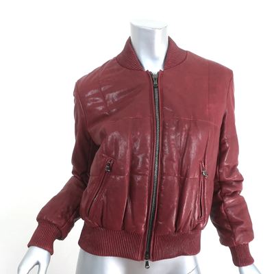 Veronica Beard Malin Quilted Leather Bomber Jacket Bordeaux Size Small