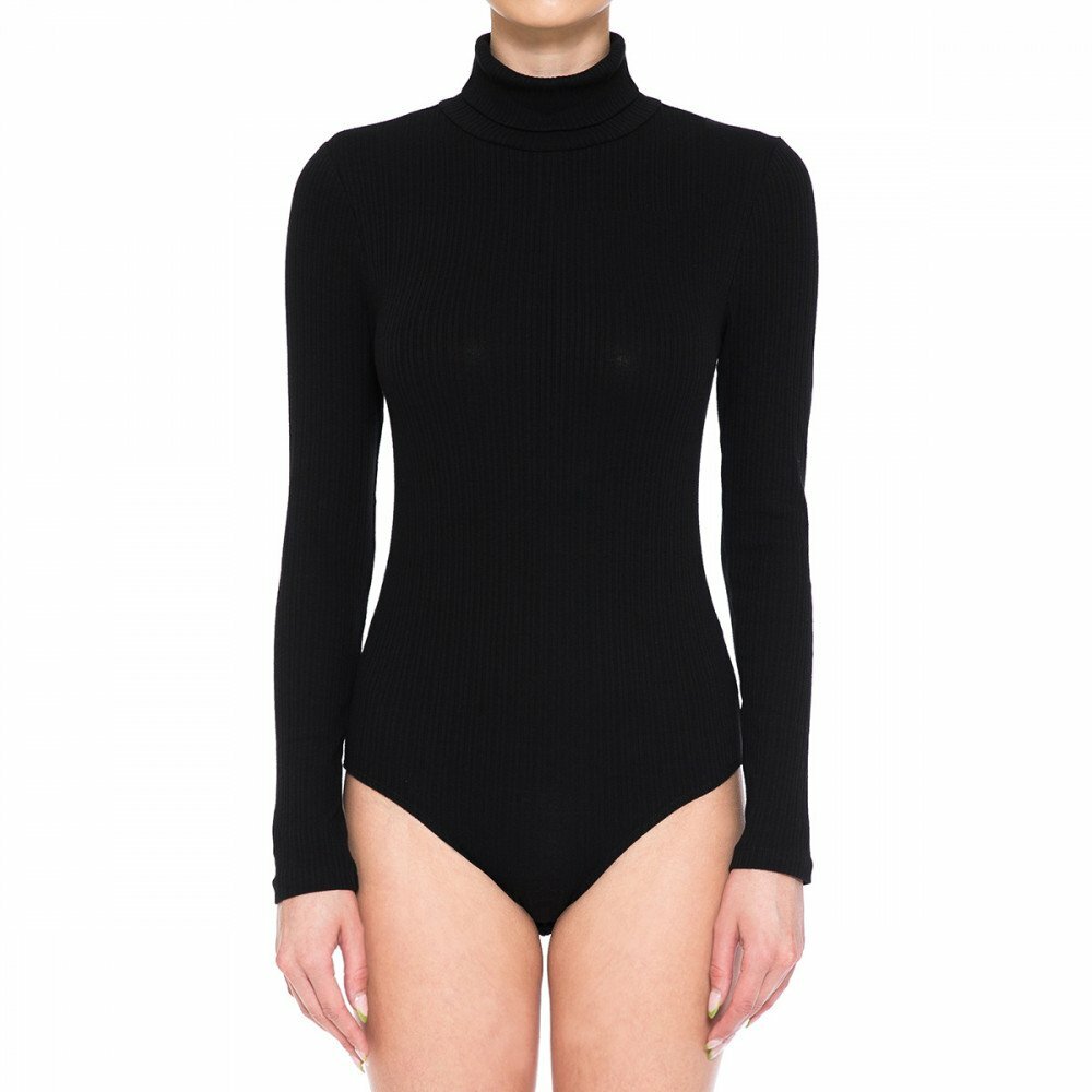 Turtleneck Long Sleeve Basic Bodysuit Stretch Cotton Solid Top Ribbed T-Shirt