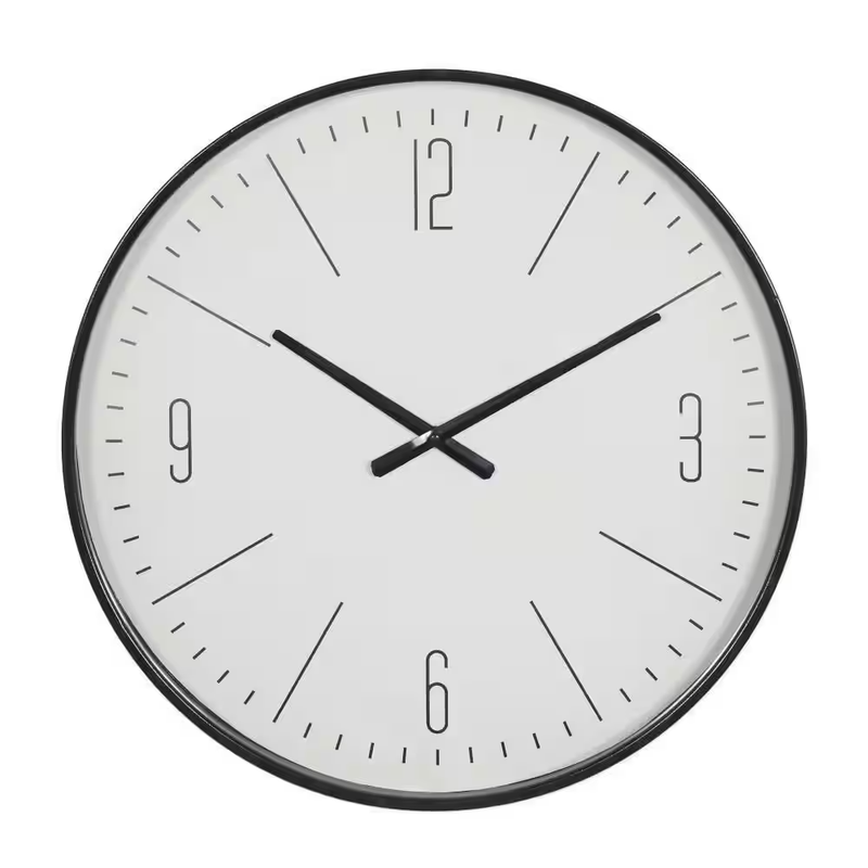 Wall Clock 20 Inch Black Glass Silent Non Ticking Large Modern Round Home