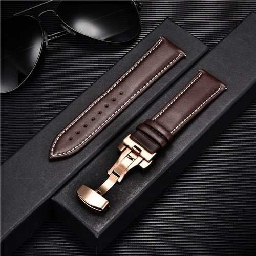 Genuine Leather Watch Band Bracelet Strap Replacement Deployment Clasp Buckle