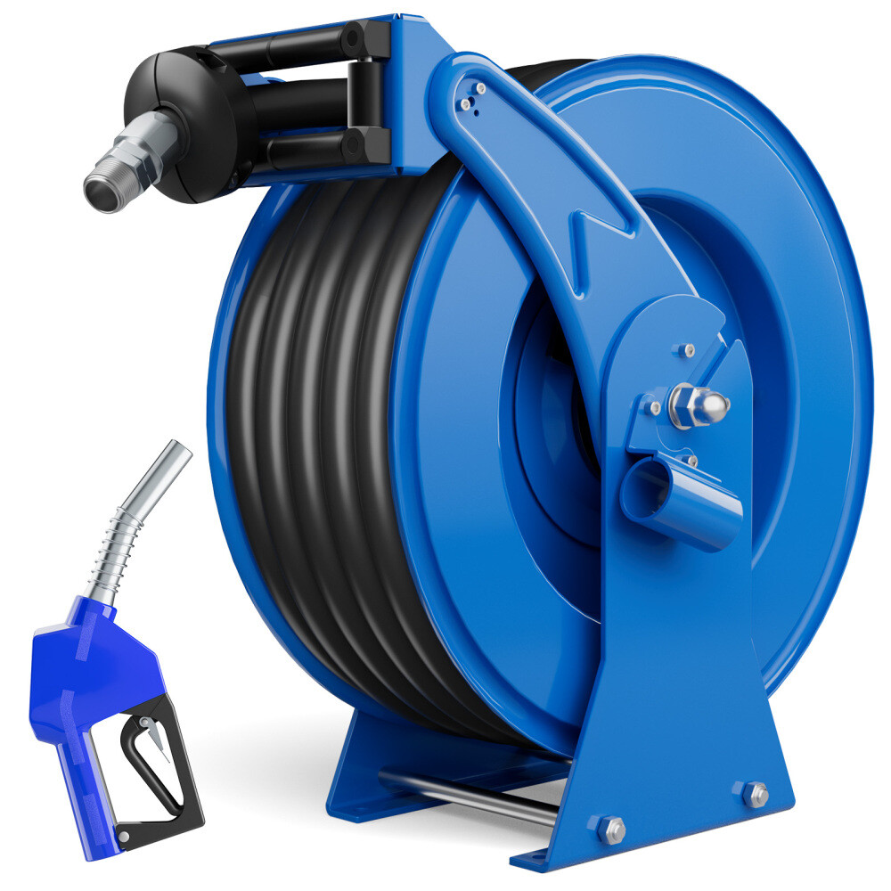Fuel Hose Reel Retractable with Fueling Nozzle, 3/4" x 50" Heavy Duty Steel Reel