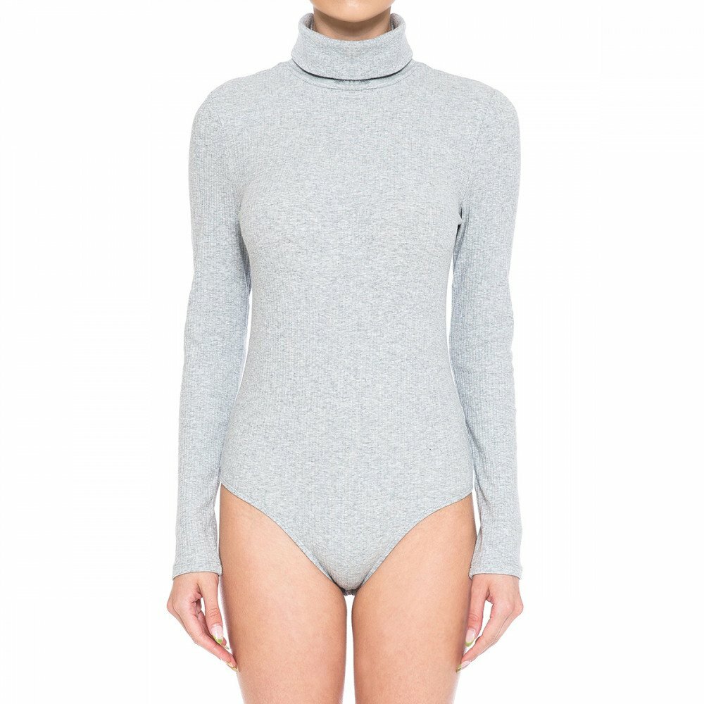 Turtleneck Long Sleeve Basic Bodysuit Stretch Cotton Solid Top Ribbed T-Shirt