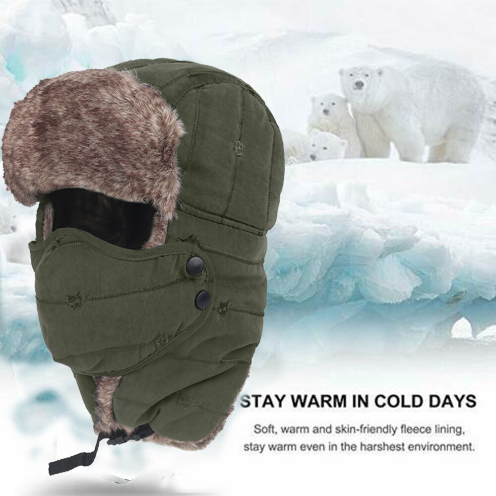 Men Women Winter Windproof Fur Ear Flap Ski Snow Cap Face Mask Warm Hat Cap US