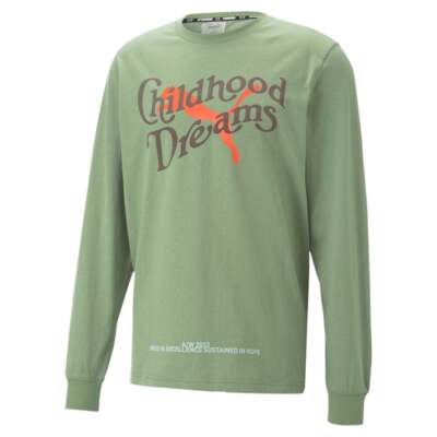 Puma Childhood Dreams X Graphic Crew Neck Long Sleeve TShirt Mens Green Casual T