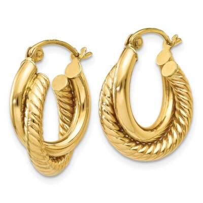 Pre-owned Superdealsforeverything Real 14kt Yellow Gold Polished Twisted Double Hoop Earrings