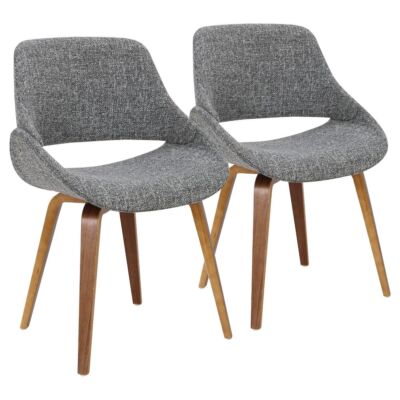 Set of 2 Fabrico Mid Century Modern Dining/Accent Chair Walnut Gray -
