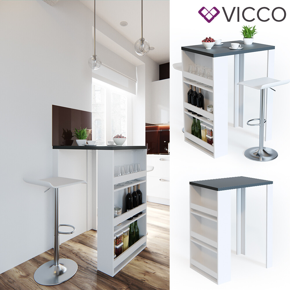 VICCO Bartisch Bartresen Stehtisch Tisch Tresentisch Bistrotisch Weiß Anthrazit