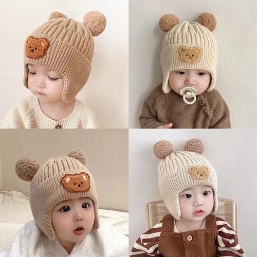 Winter Baby Beanie Cap Cartoon Bear Ear Warmer Knitted Hat for Toddler Boys Girl