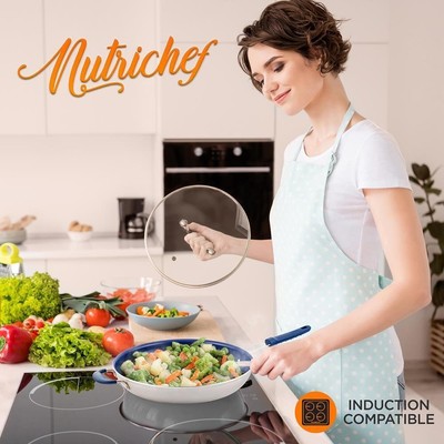 NutriChef 14'' Fry Pan PFOA Free Ceramic Coating Durable Silicone Handle